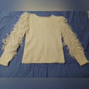 Molly Bracken Cream Sweater with Fringe Sleeves Sz S Softgirl Princess Romantic